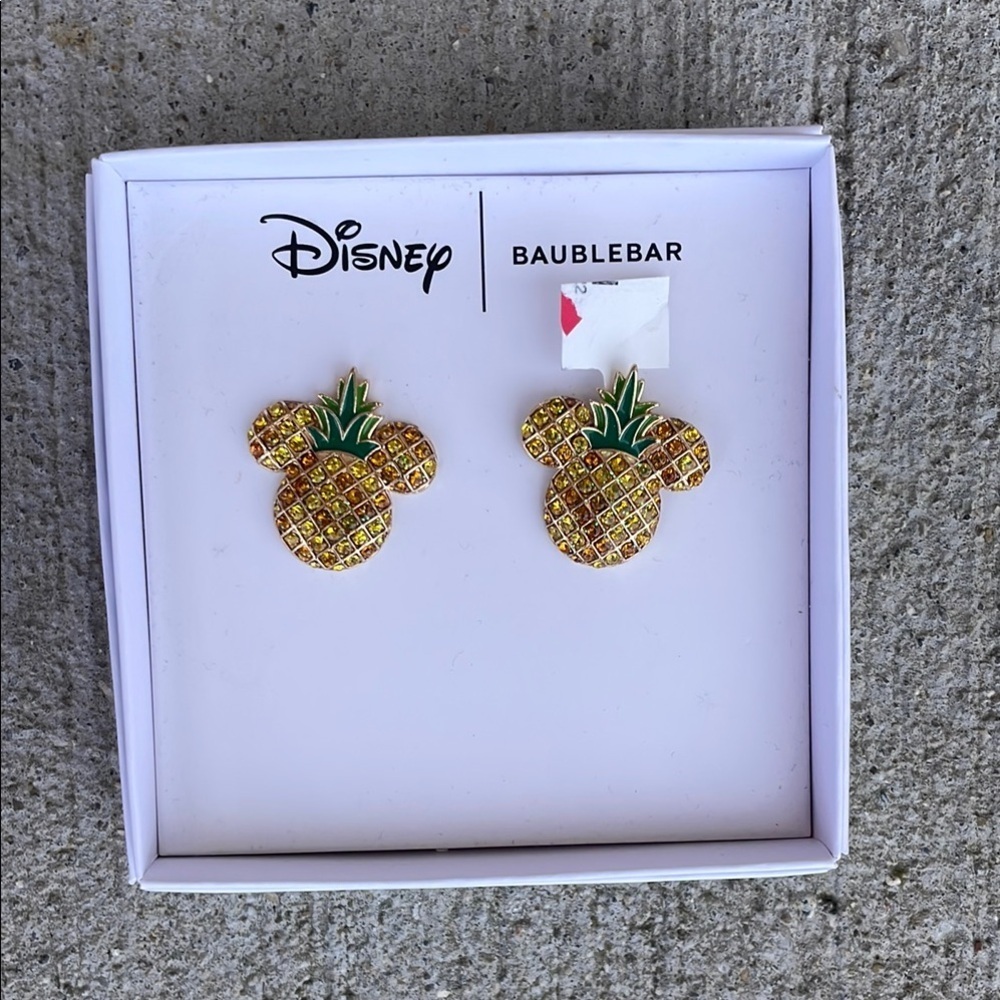 Disney x BaubleBar Pineapple Mickey Earrings Studs No Dangle NEW Discontinued